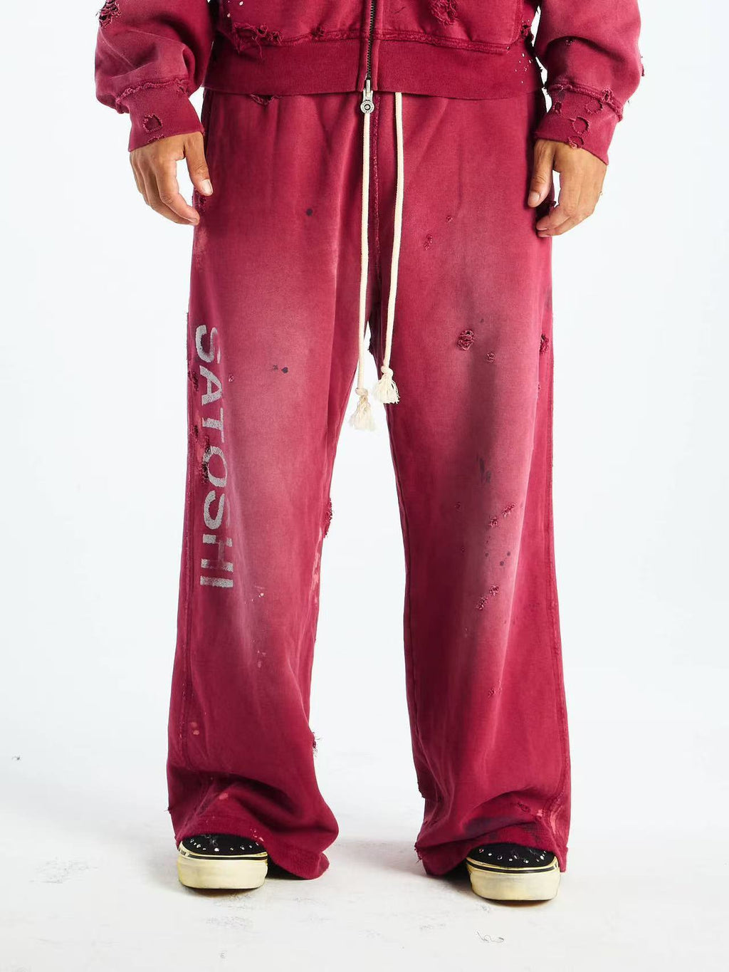 Satoshi Nakamoto Washed Distressed Splash Paint Wide Leg Sweatpants