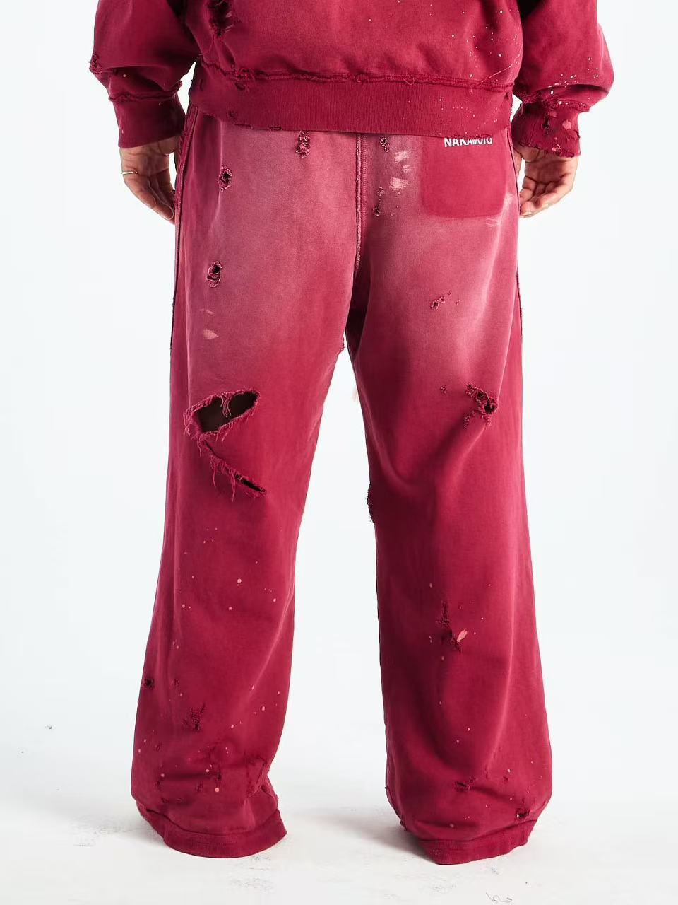 Satoshi Nakamoto Washed Distressed Splash Paint Wide Leg Sweatpants