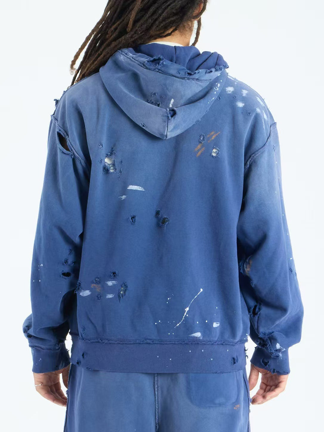 Satoshi Nakamoto Washed Distressed Zip Hoodie Splash Ink Street Jacket