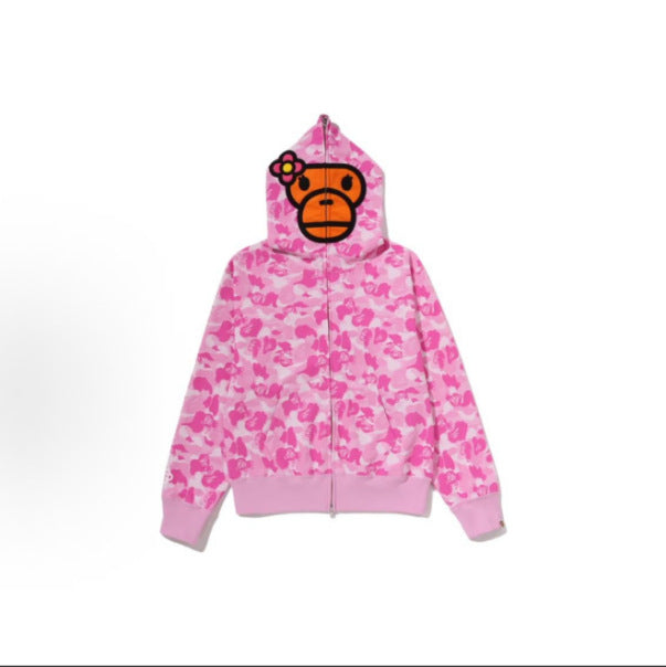 BAPE Lisa Baby Milo ABC Camo Full Zip Hoodie Women Pink Blue