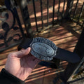 MGTISLANDS RUDEBOYS Leather Belt Vintage Embossed Metal Buckle Waist