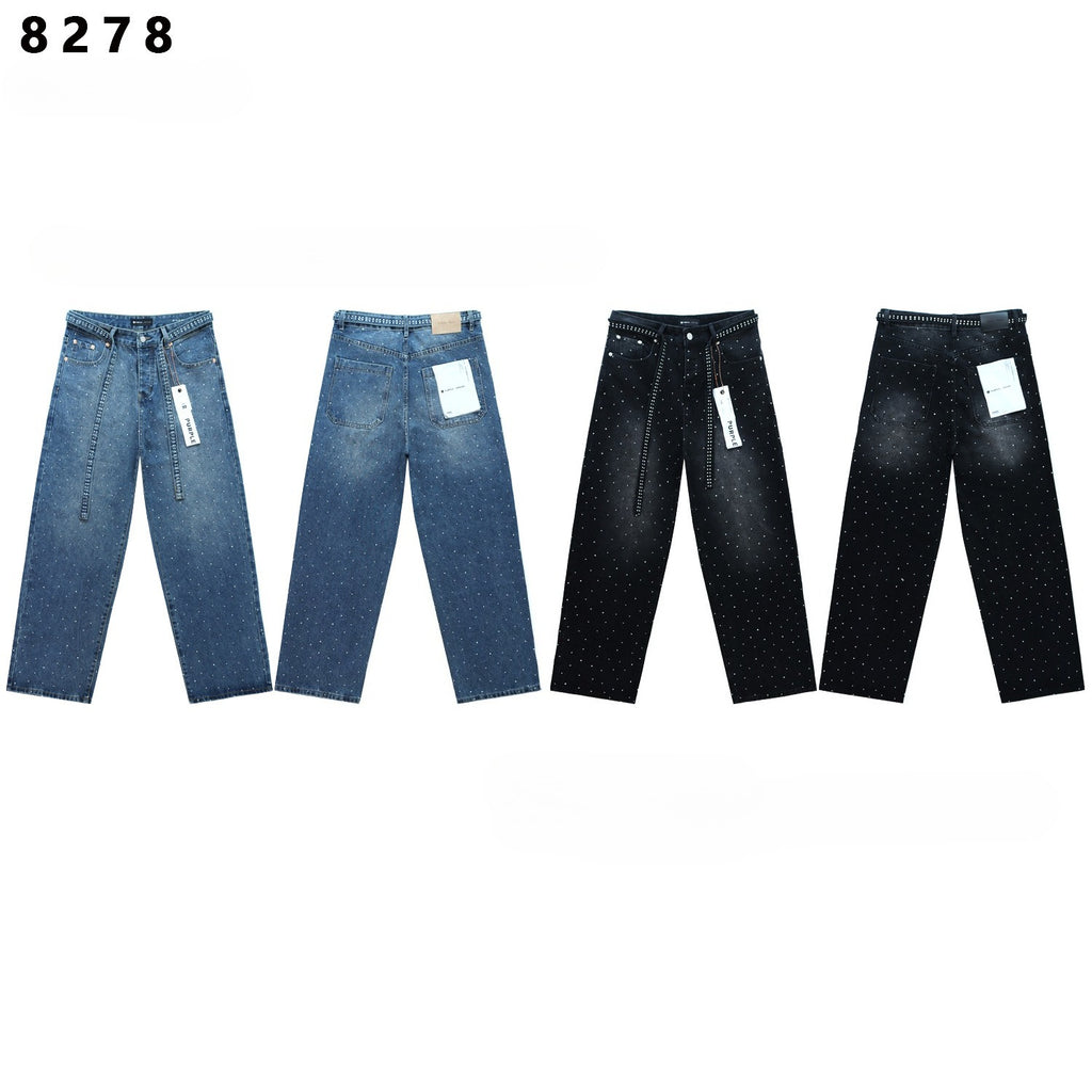 Purple Brand Rhinestone Wide Leg Denim Jeans Unisex