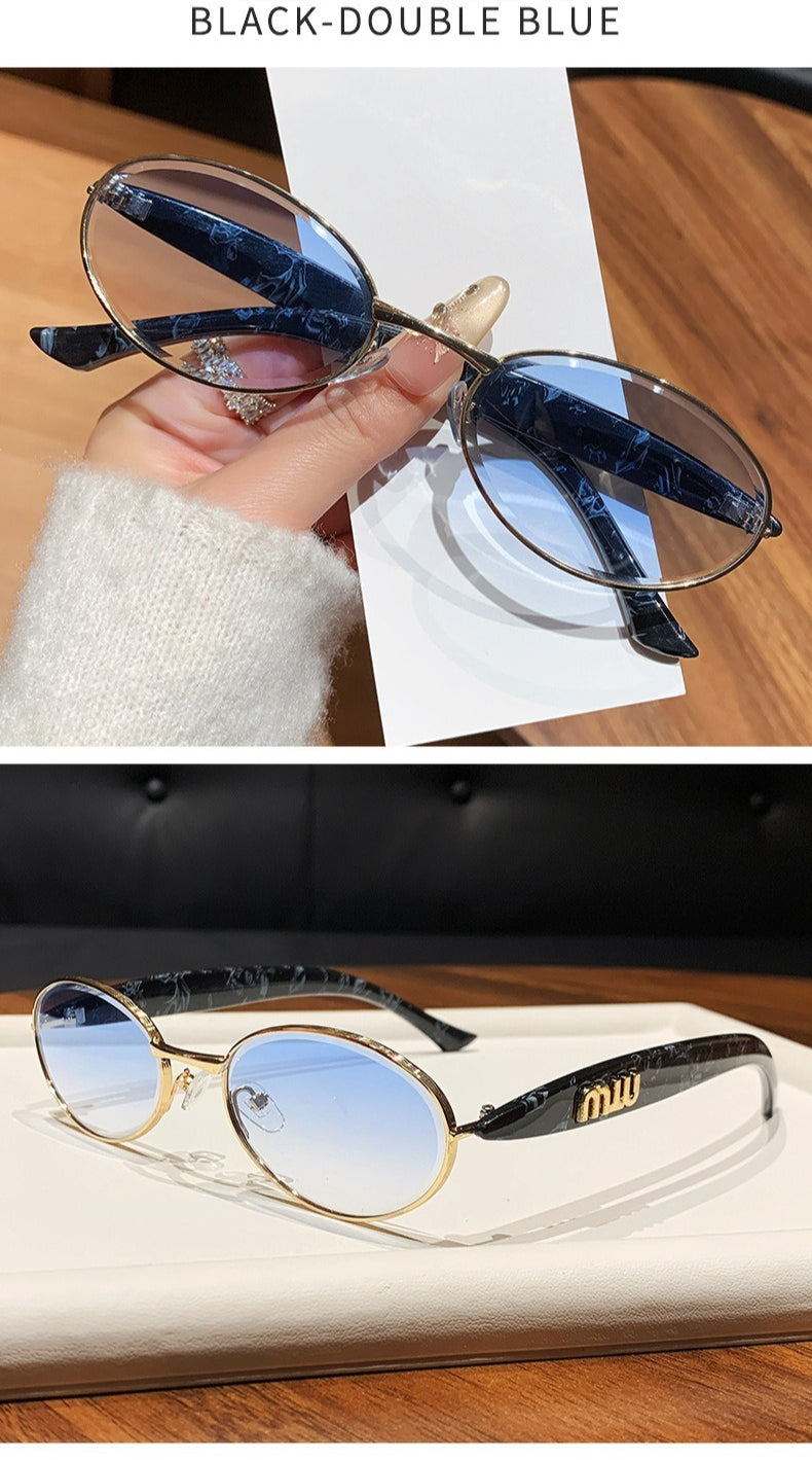 Miu Miu SMU52YS Sardine Oval Metal Sunglasses Gradient Lens Women Y2K