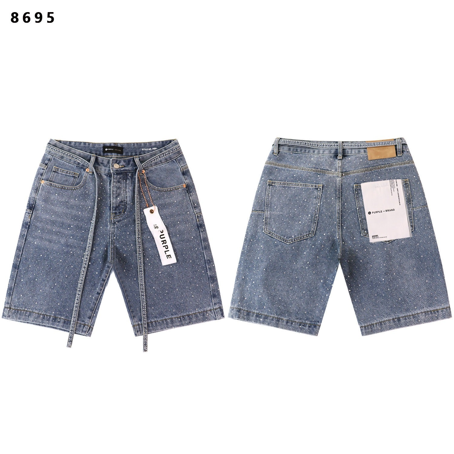 Purple Brand Rhinestone Loose Casual Denim Shorts