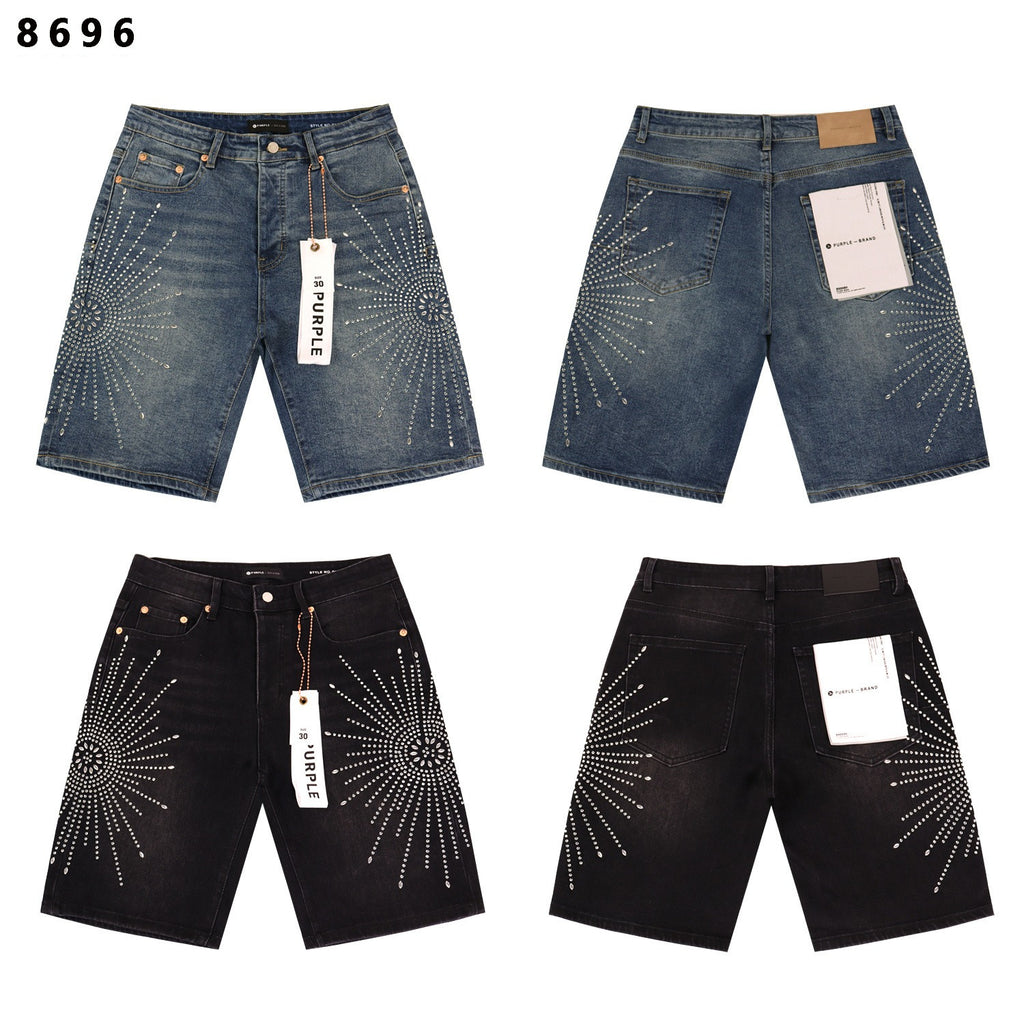 Purple Brand Rhinestone Loose Casual Denim Shorts