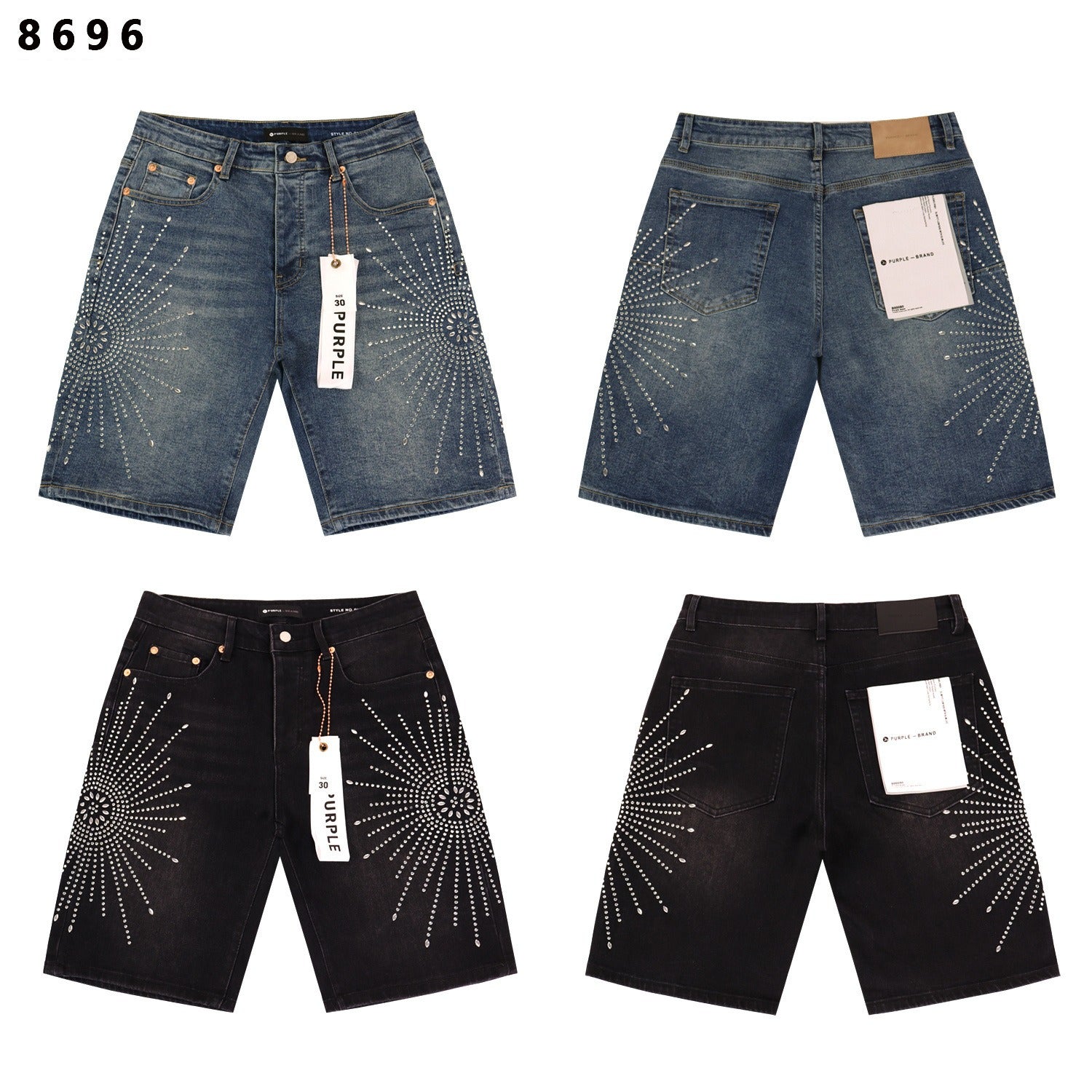 Purple Brand Rhinestone Loose Casual Denim Shorts