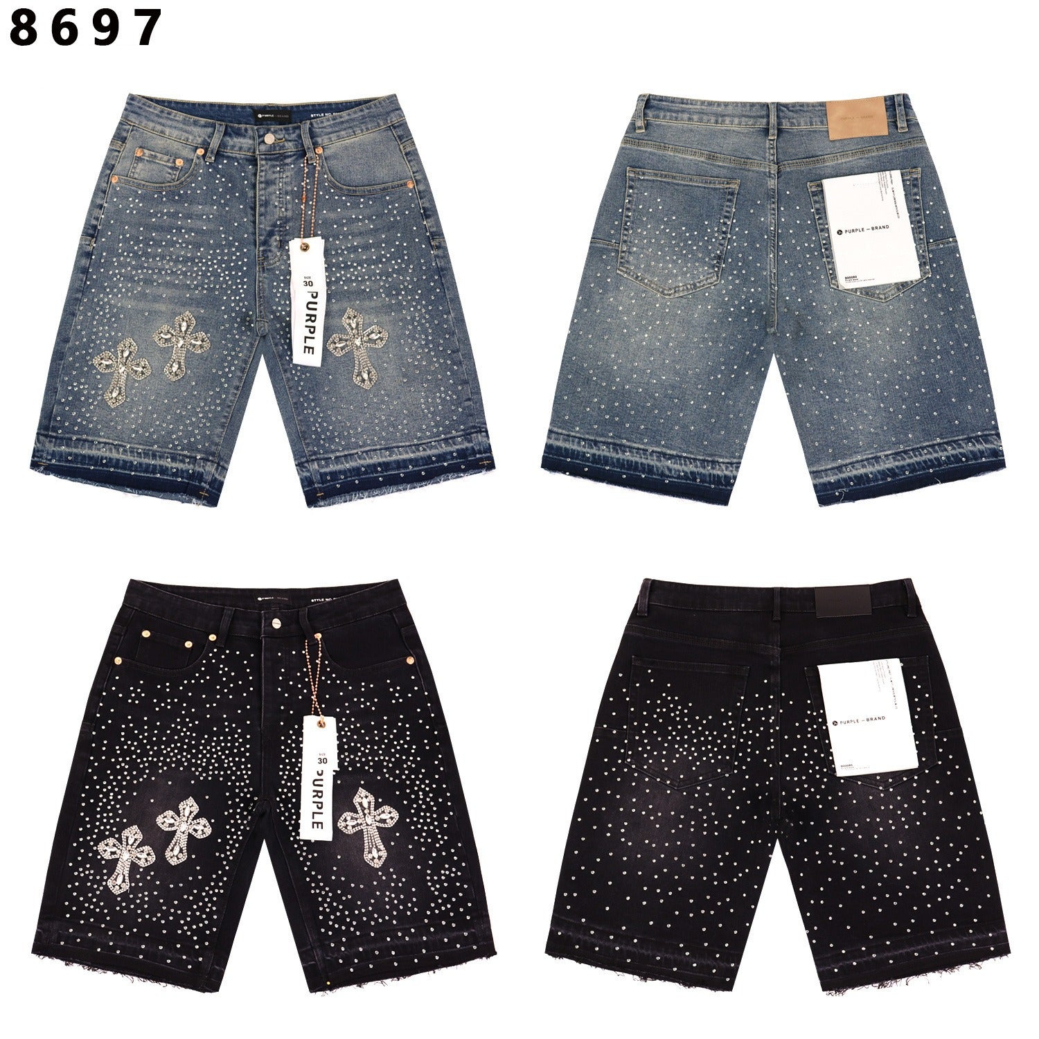 Purple Brand Rhinestone Loose Casual Denim Shorts