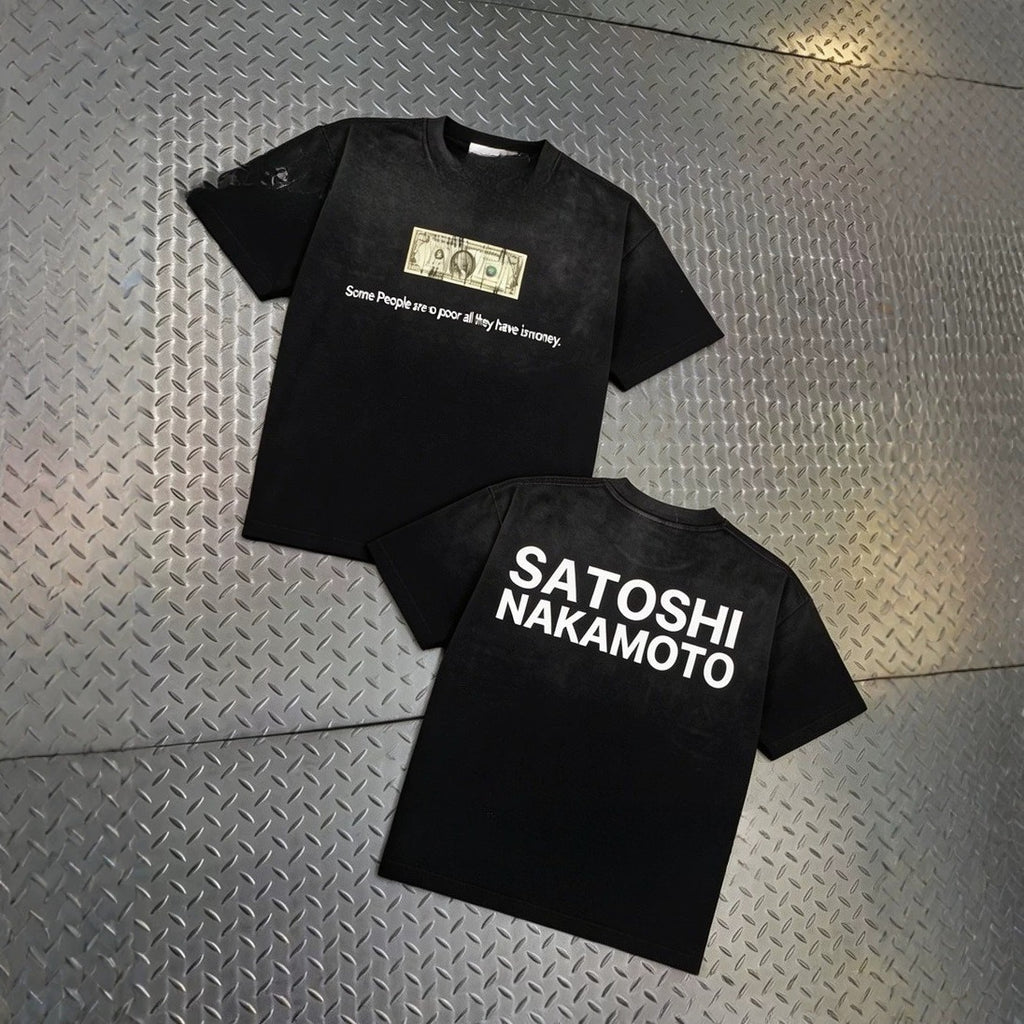 Satoshi Nakamoto Vintage Washed Distressed Crew Neck T Shirt Unisex
