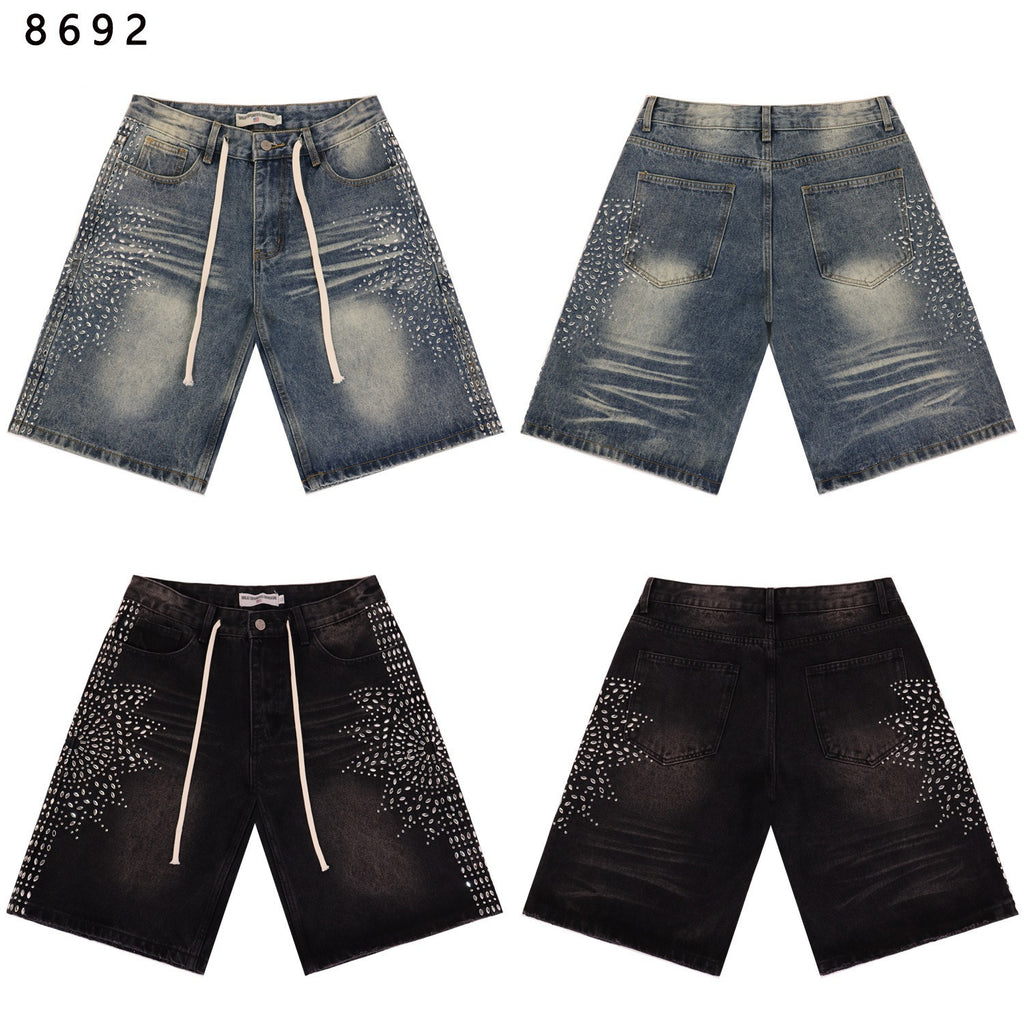 Purple Brand Rhinestone Loose Casual Denim Shorts