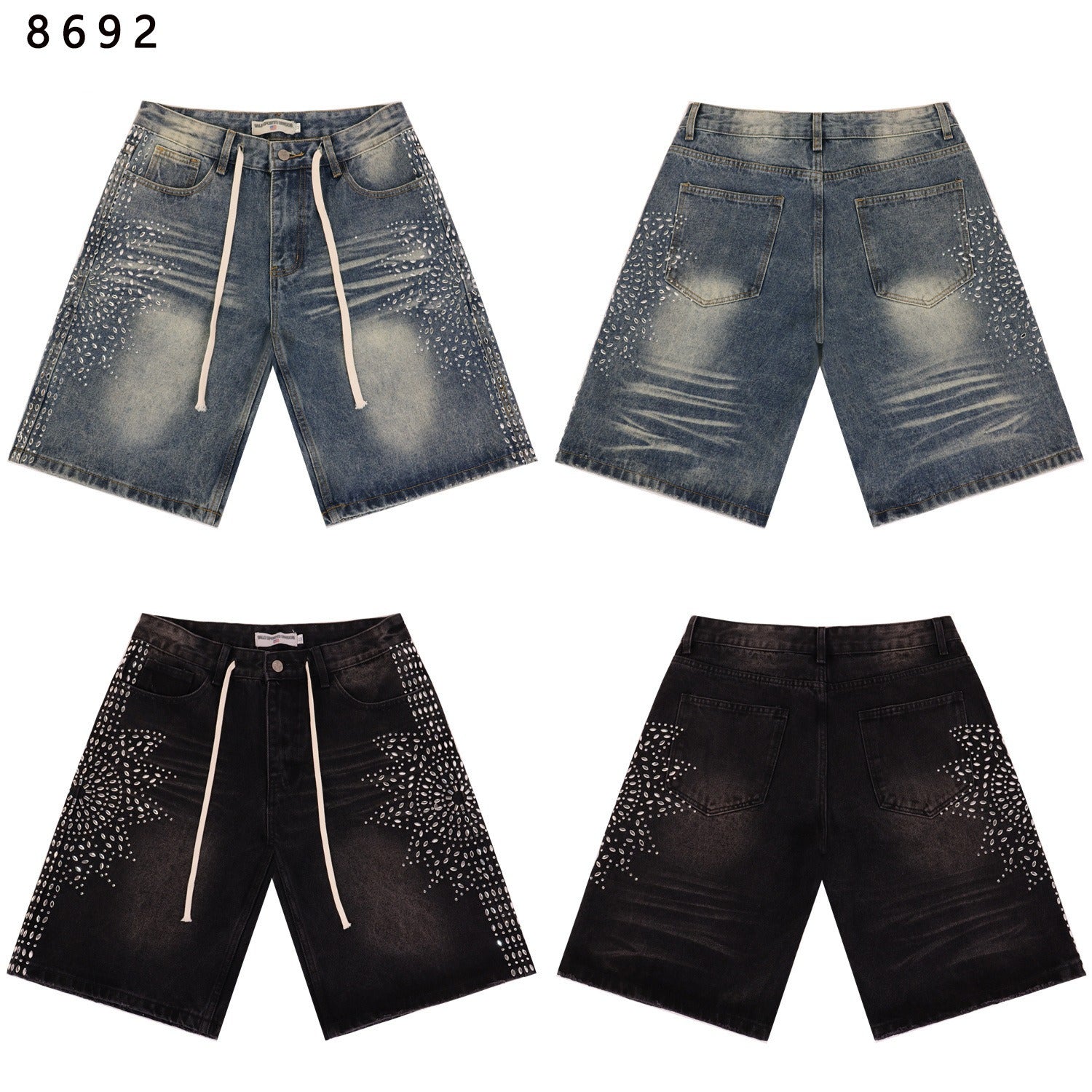 Purple Brand Rhinestone Loose Casual Denim Shorts