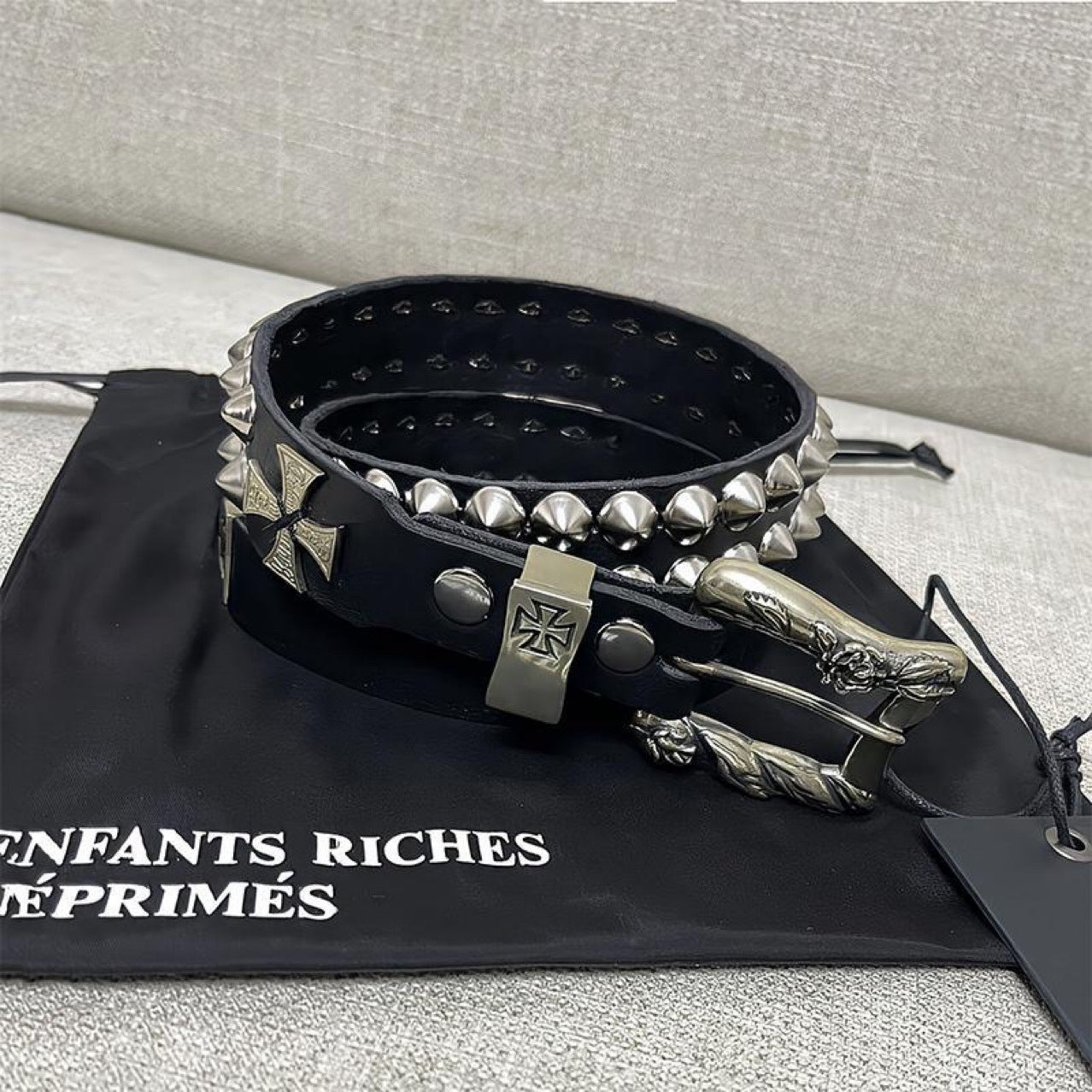 ERD Punk Double Stud Cross Vintage Cow Leather Belt Streetwear Unisex