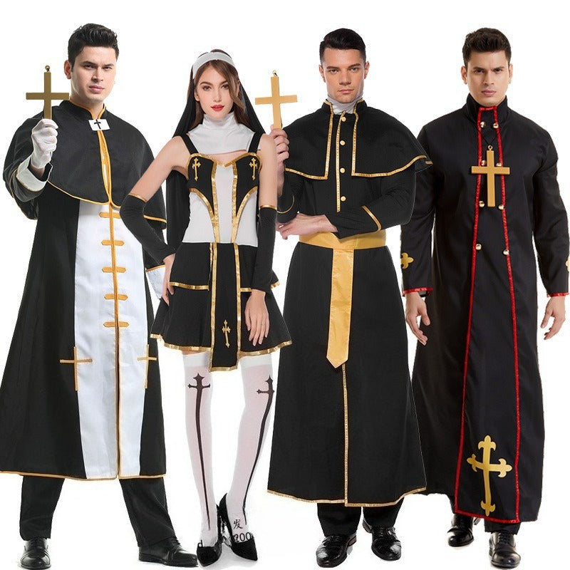 Halloween Men Priest Father Cosplay Religious Robe Carnival Party Sets