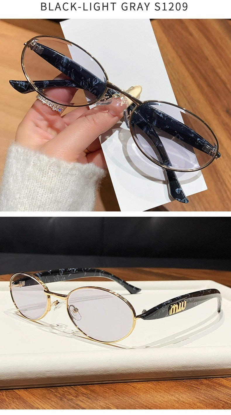 Miu Miu SMU52YS Sardine Oval Metal Sunglasses Gradient Lens Women Y2K