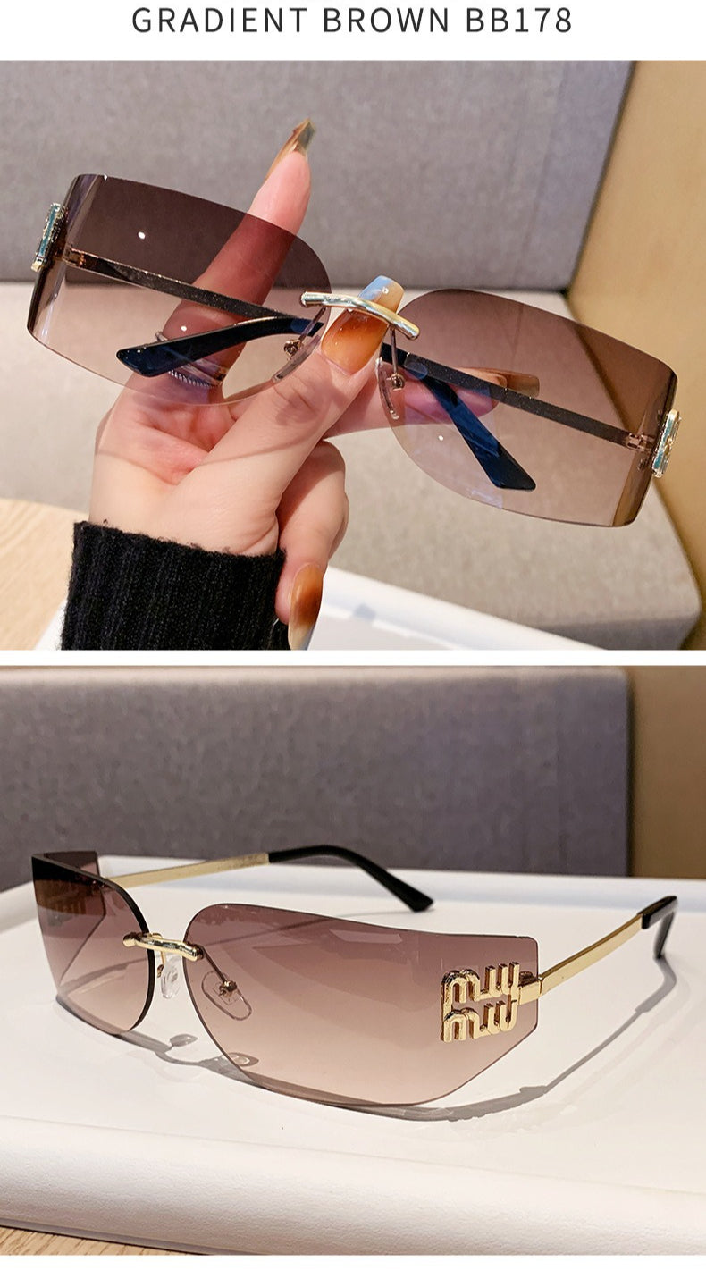 Miu Miu MU 54YS Y2K Rimless Gradient Narrow Frame Womens Sunglasses