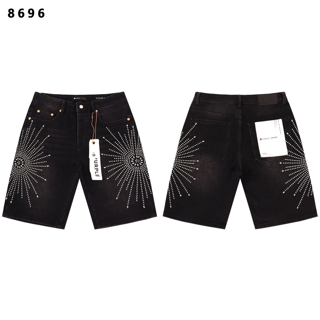Purple Brand Rhinestone Loose Casual Denim Shorts
