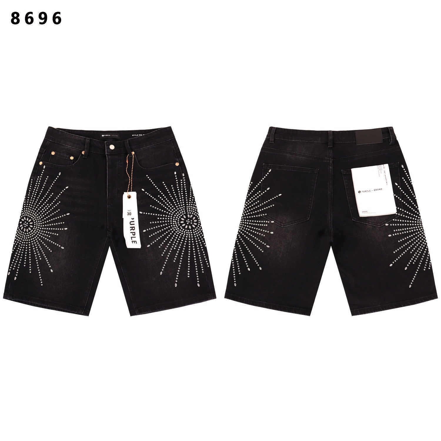 Purple Brand Rhinestone Loose Casual Denim Shorts