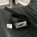 Marthenaut Leather Belt Rectangle Cutout Logo Metal Buckle Waist Belt