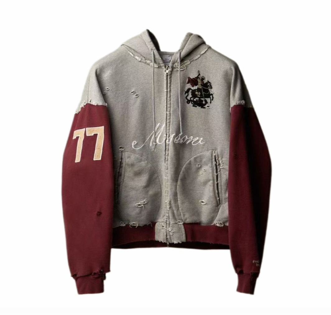 Protocol Index Russia Horse Embroidery Colorblock Zip Up Hoodie Unisex