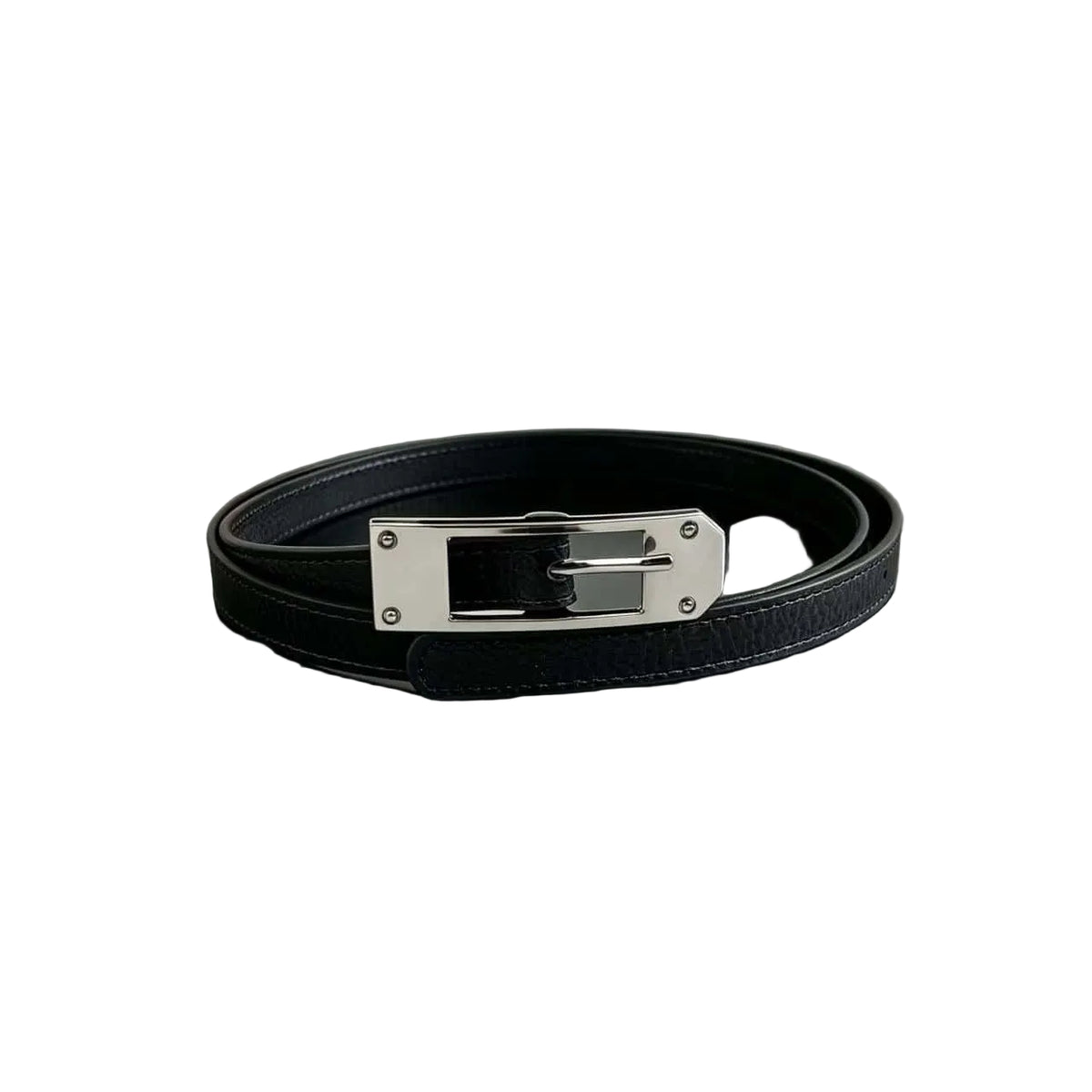 Litchi Grain Leather Belt Irregular Metal Buckle Minimalist Waist Belt