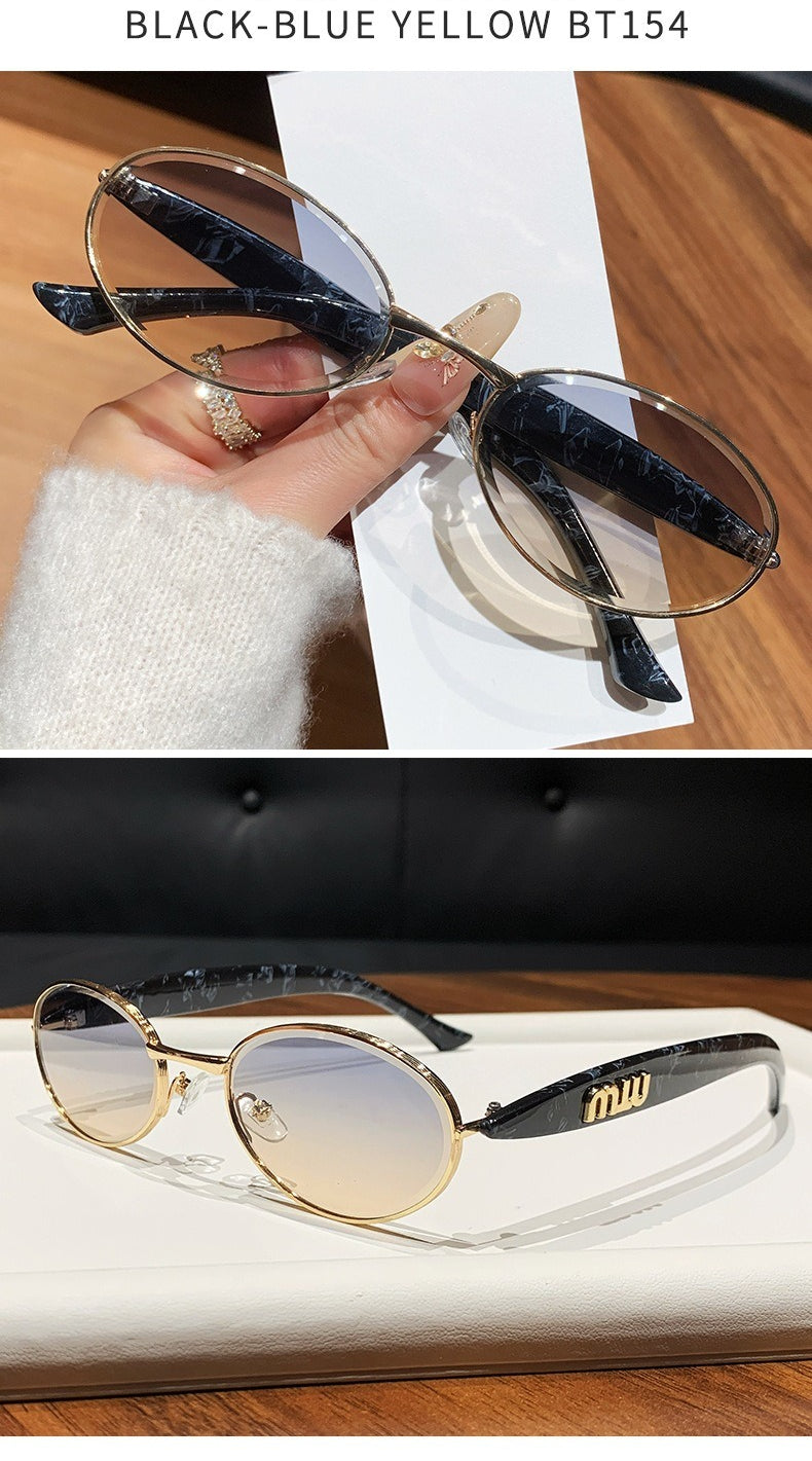 Miu Miu SMU52YS Sardine Oval Metal Sunglasses Gradient Lens Women Y2K