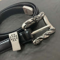 ERD Punk Rose Engraved Cross Vintage Leather Belt Antique Metal Buckle