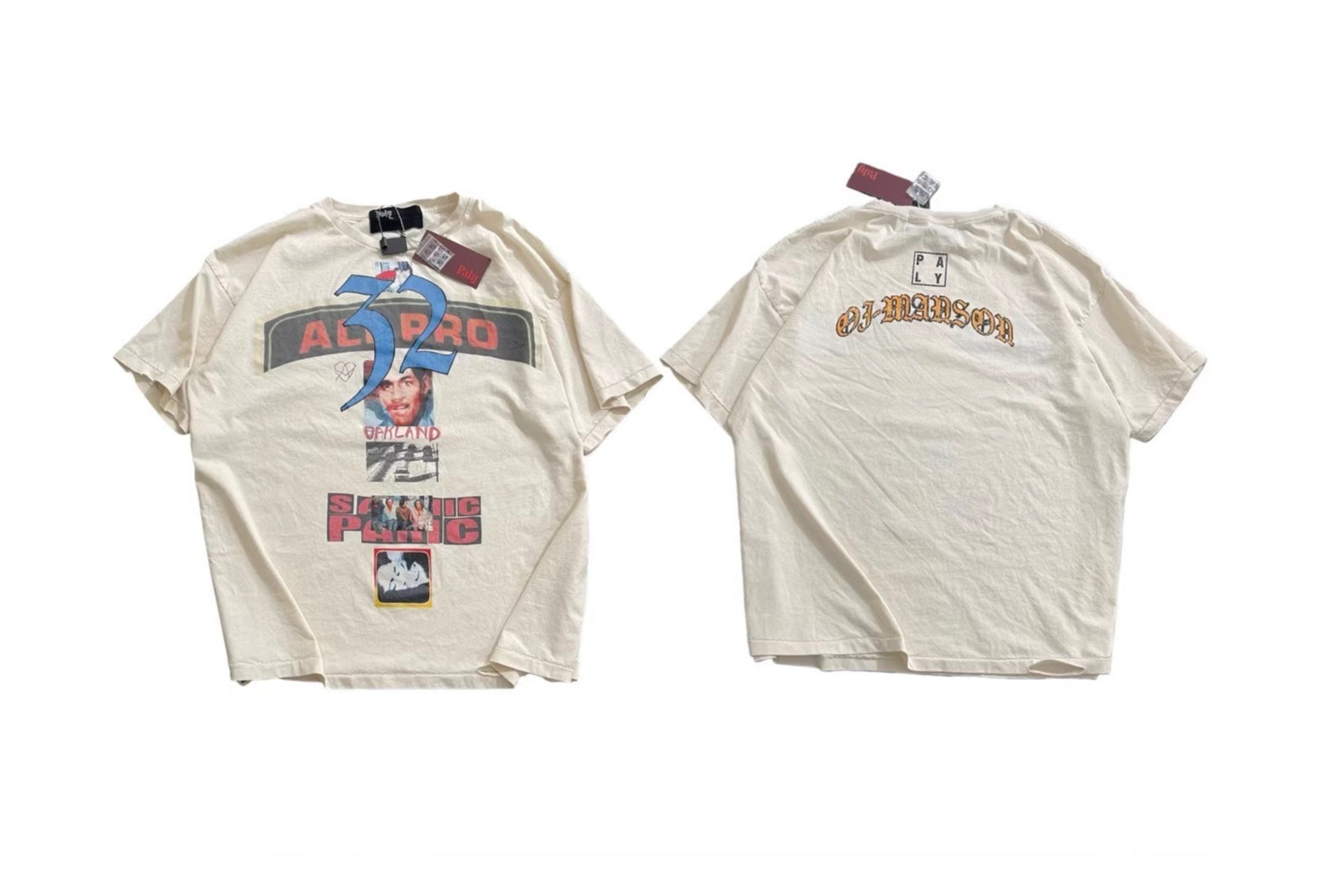 Paly Hollywood Figure Letter Graphic Crew Neck Short Sleeve T‑Shirt