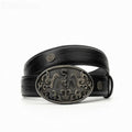 Croc Grain Leather Belt Vintage Oval Metal Buckle Replaceable Waist