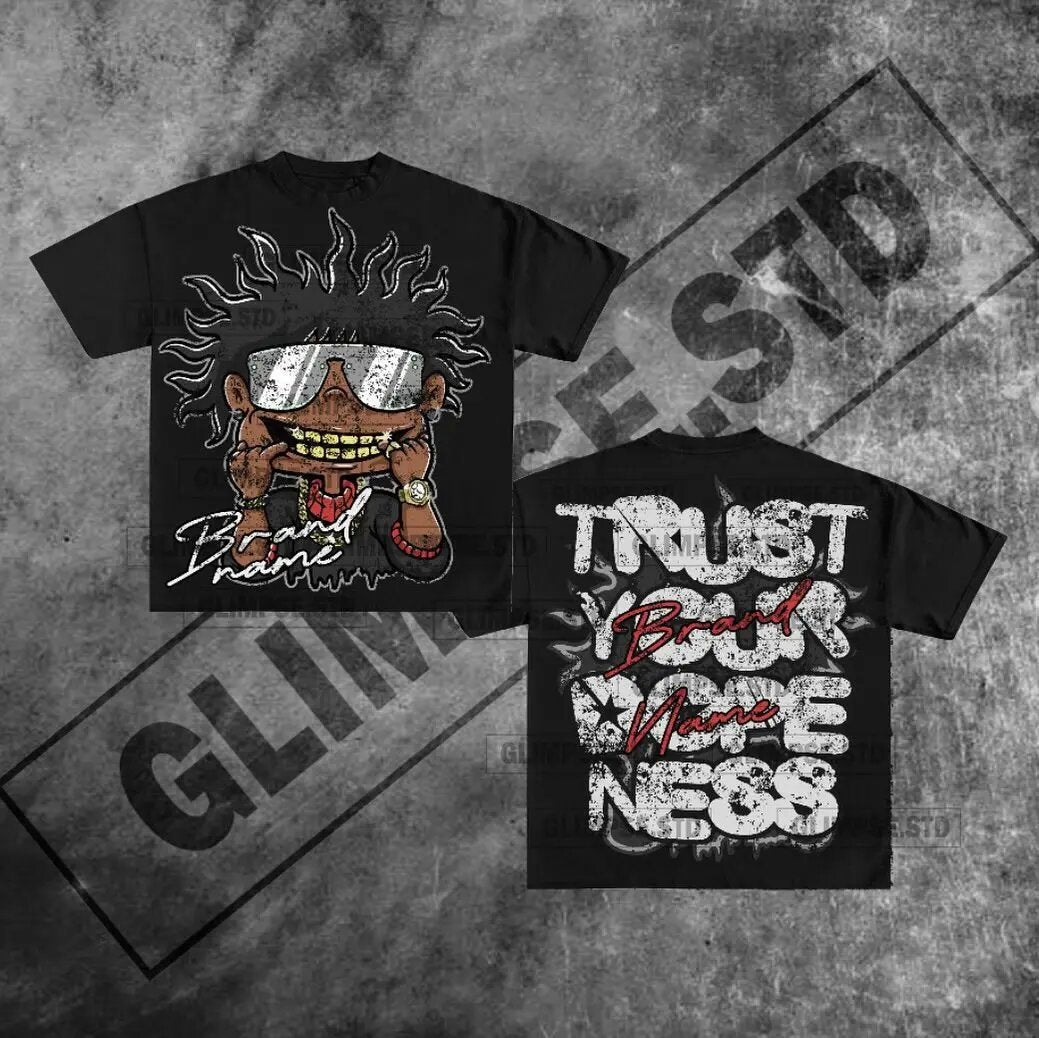 Hellstar Style Vintage Hip Hop Grafik Oversized Streetwear Baumwoll-T-Shirt