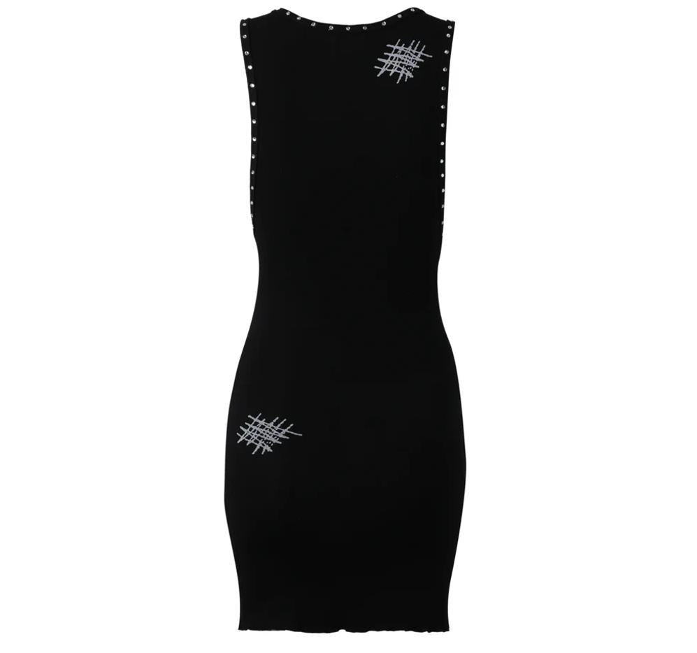 Lost Intricacy Multi‑Print Rhinestone Rivet Bodycon Mini Dress Women