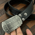 PSP Game Console Buckle Belt Matte Black Metal Punk Leather Belt