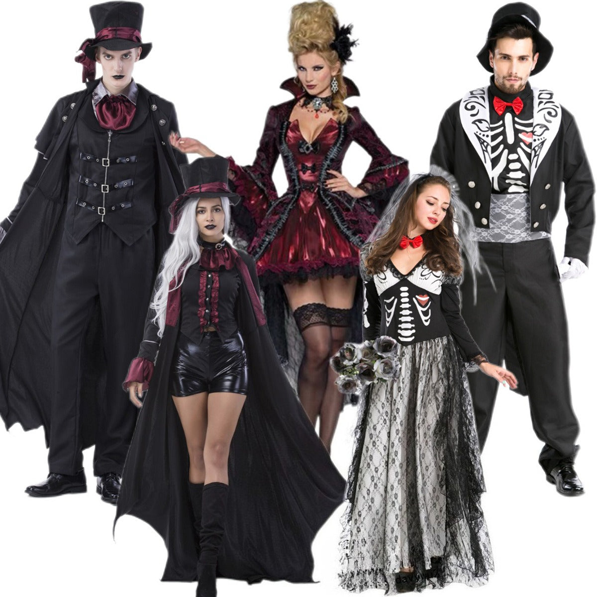Halloween Men & Women Vampire Skeleton Gothic Cosplay Couple Sets