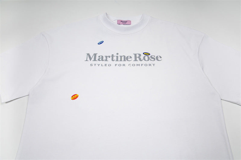Martine Rose Washed Vintage Letter Print Crew Neck Short Sleeve T Shirt