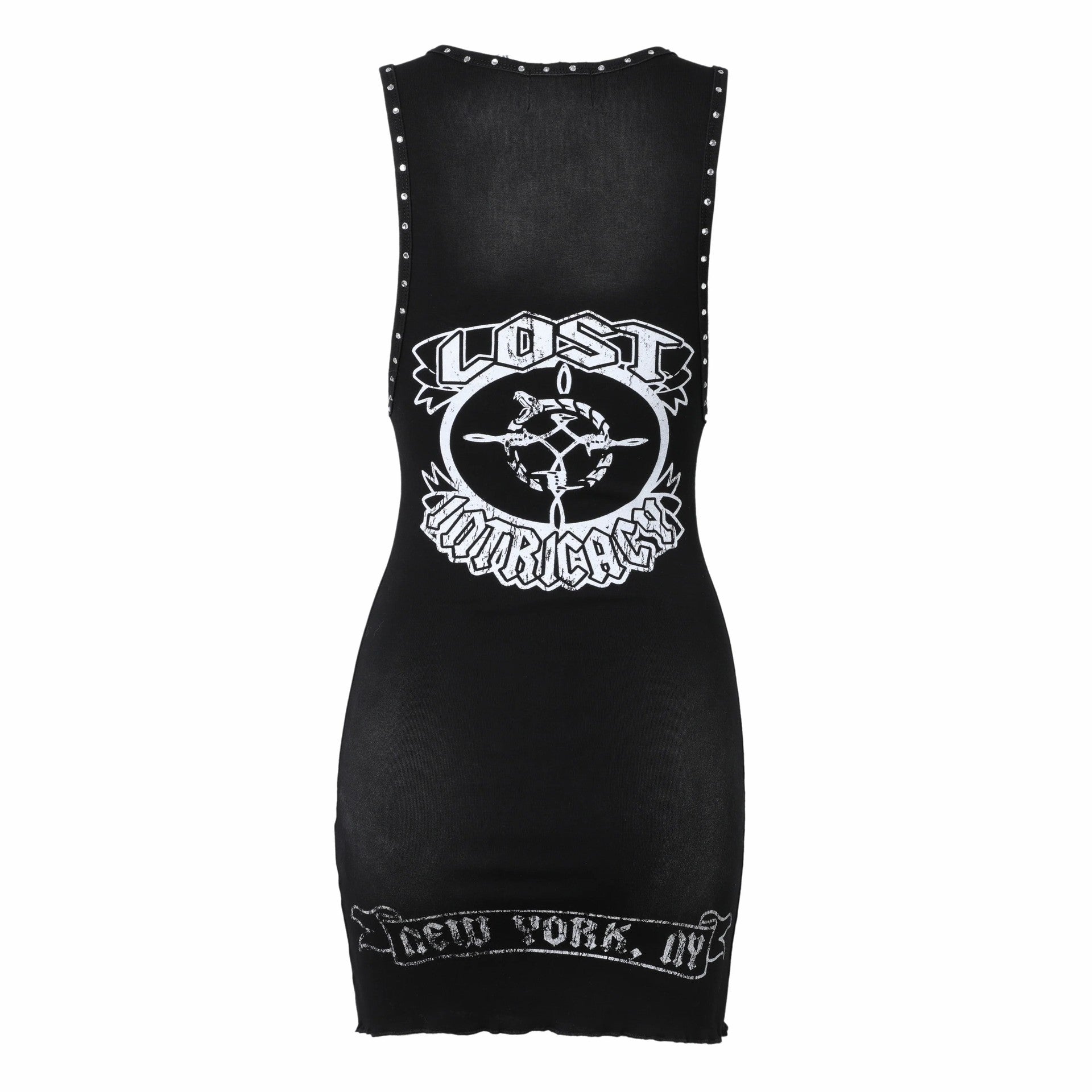 Lost Intricacy Rivet Letter Print Tank Bodycon Midi Dress Women