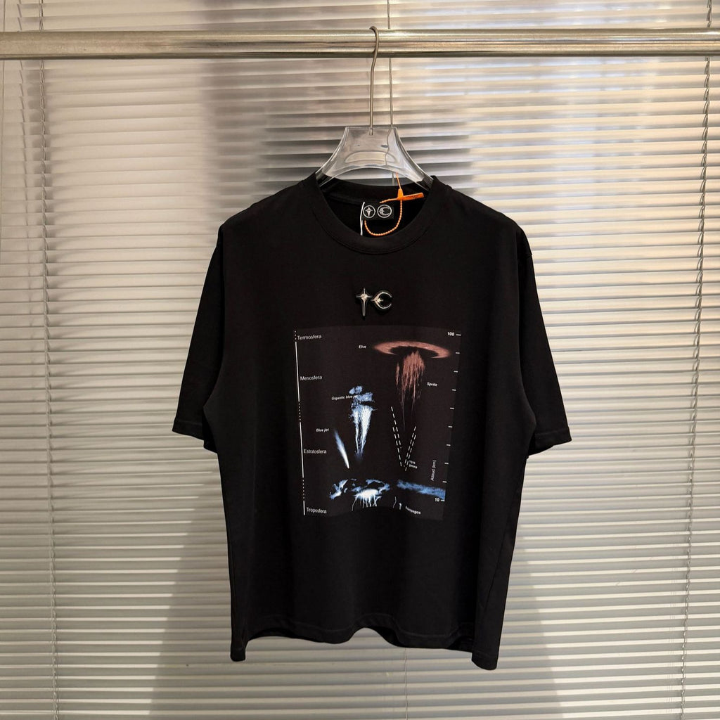 Thug Club Totem Print Metal Moon Star Crew Neck Short Sleeve T Shirt