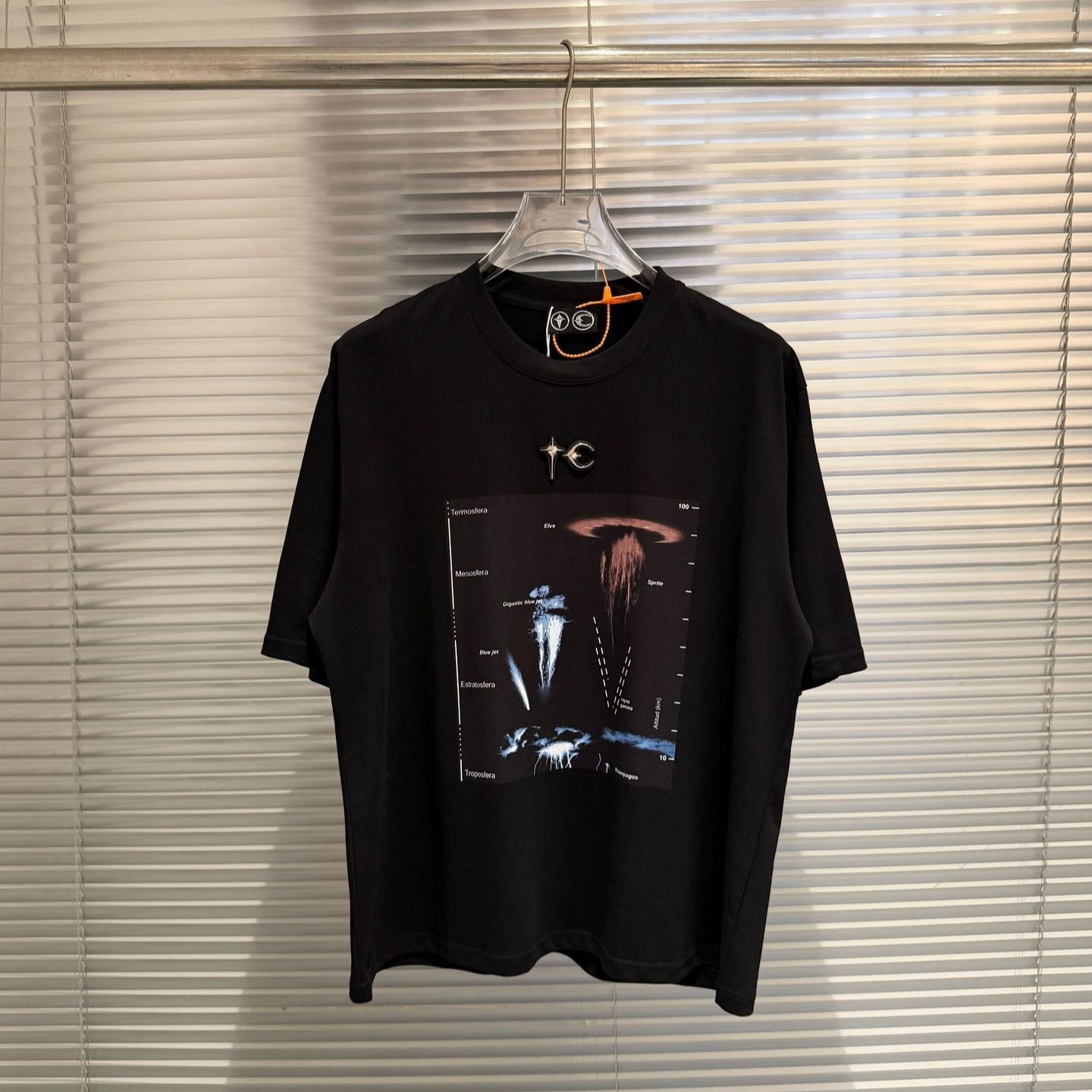 Thug Club Totem Print Metal Moon Star Crew Neck Short Sleeve T Shirt