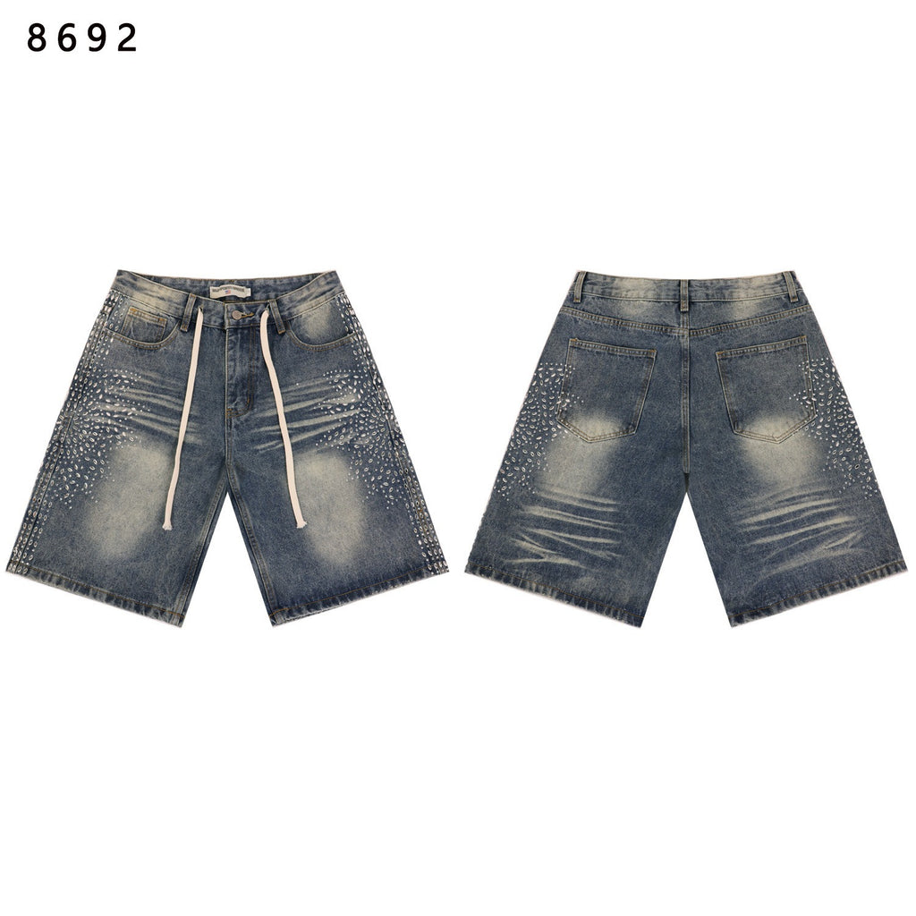 Purple Brand Rhinestone Loose Casual Denim Shorts