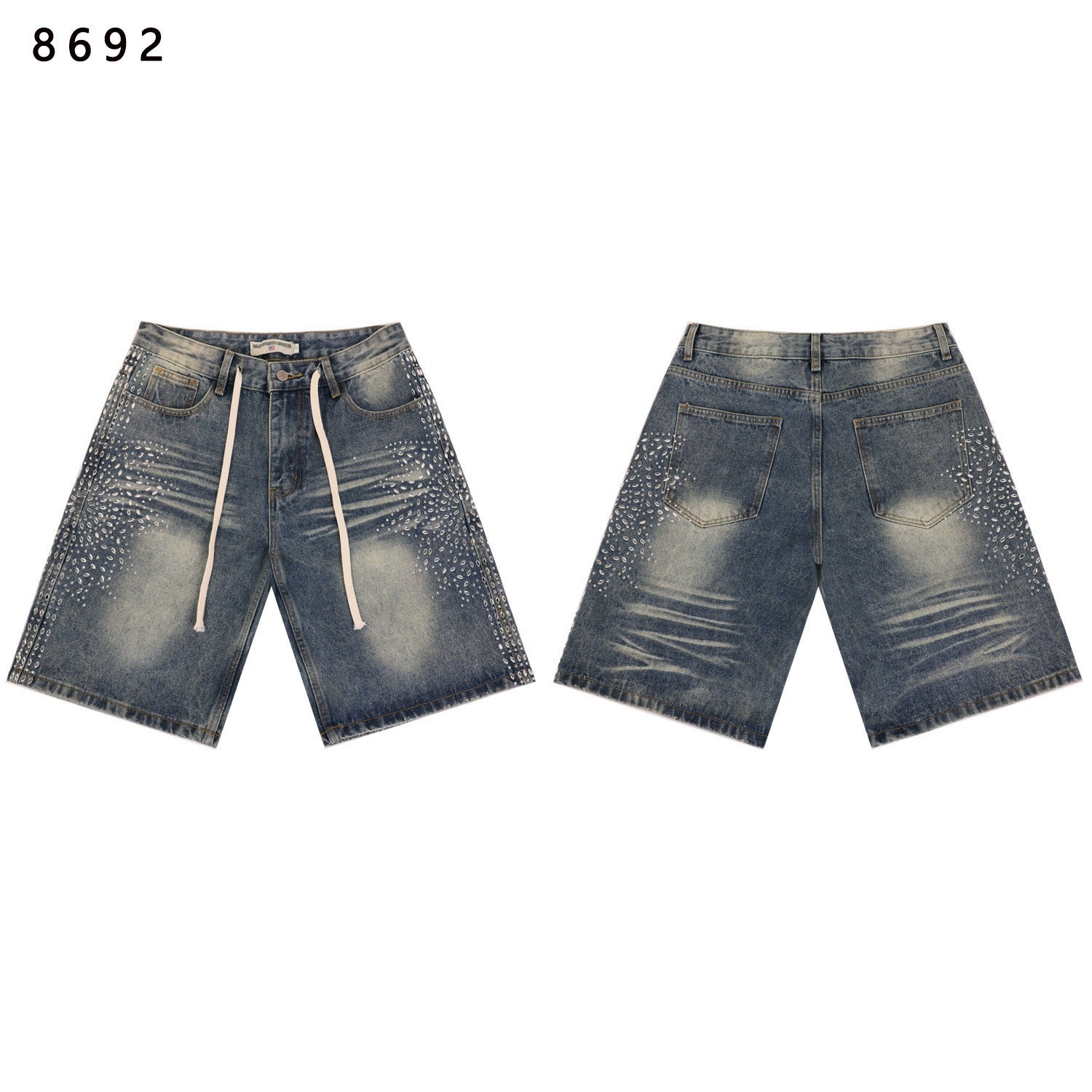 Purple Brand Rhinestone Loose Casual Denim Shorts