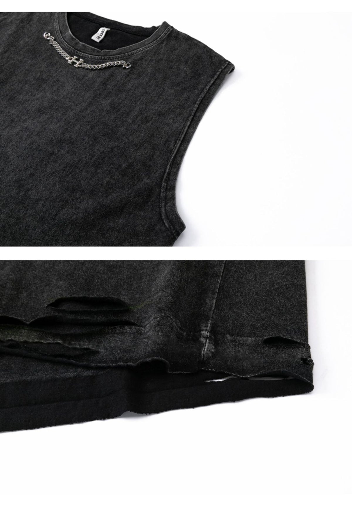 Vintage Washed Ripped Tank Cotton Loose Streetwear Sleeveless Vest