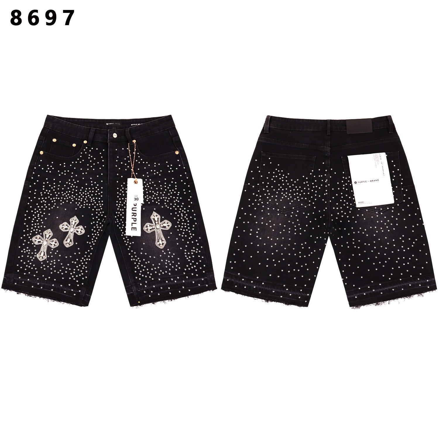 Purple Brand Rhinestone Loose Casual Denim Shorts