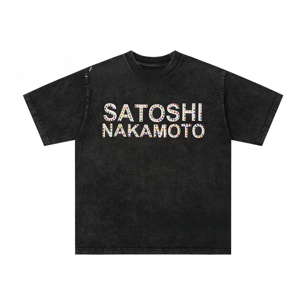 Satoshi Nakamoto Letter Graphic Washed Crew Neck Short Sleeve T-Shirt