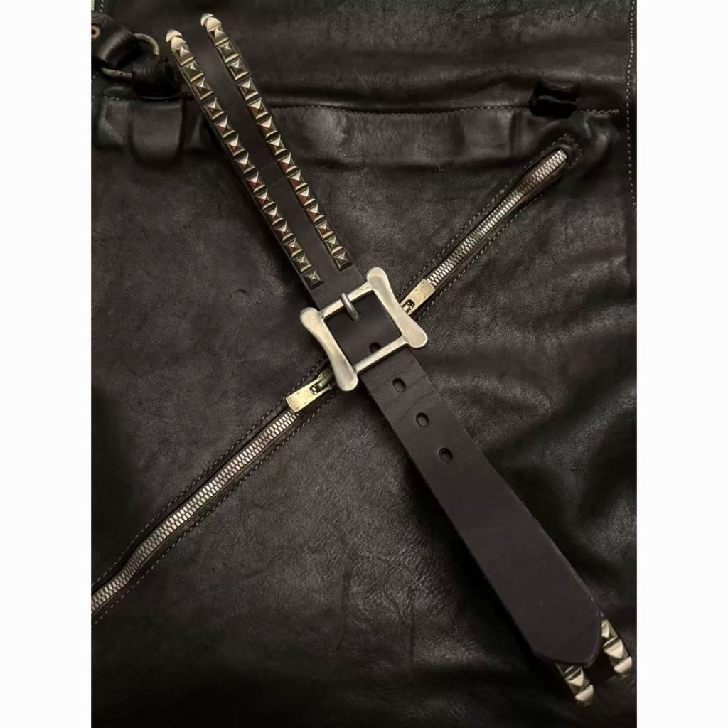 Vintage Punk Studded Leather Belt Single Prong Buckle Unisex