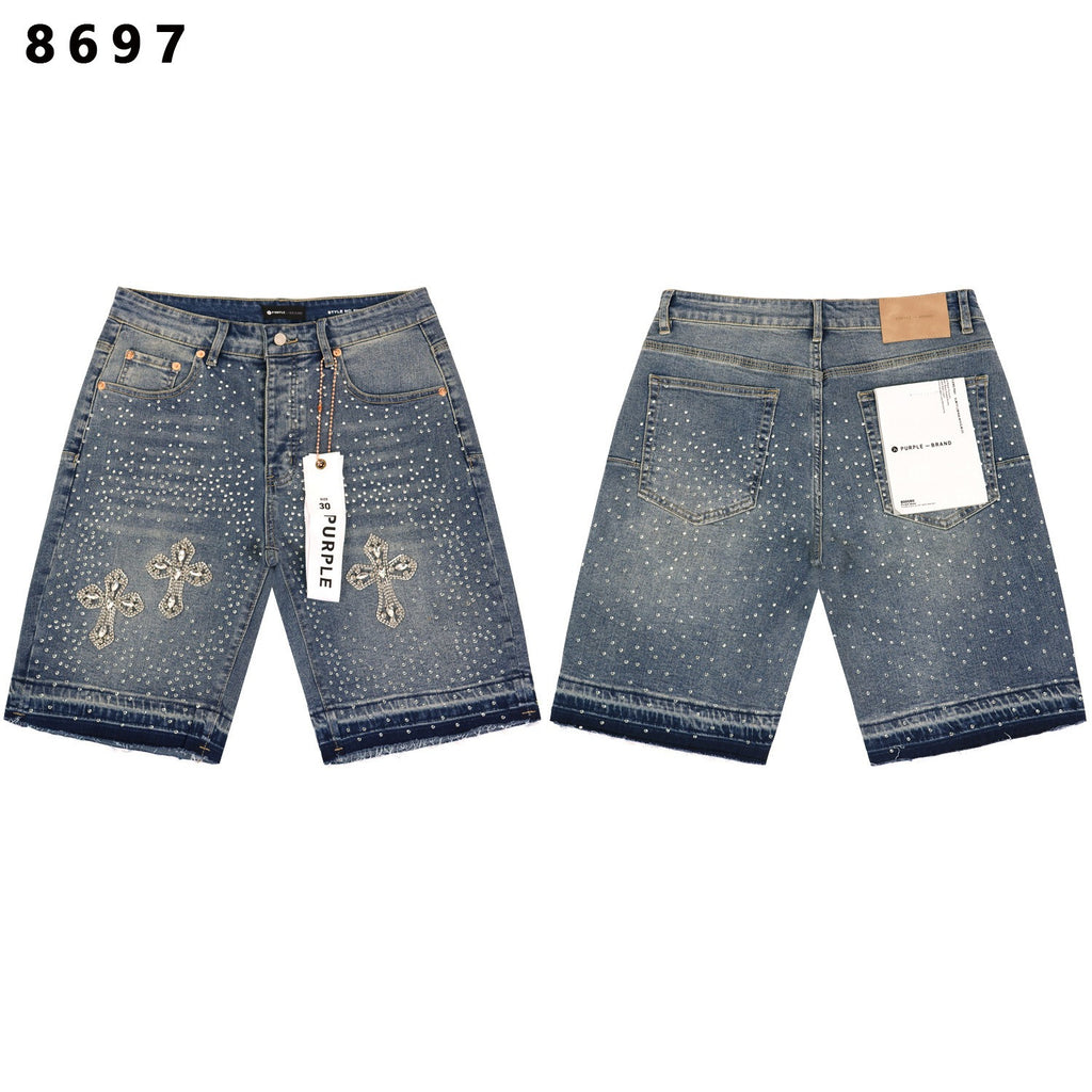 Purple Brand Rhinestone Loose Casual Denim Shorts