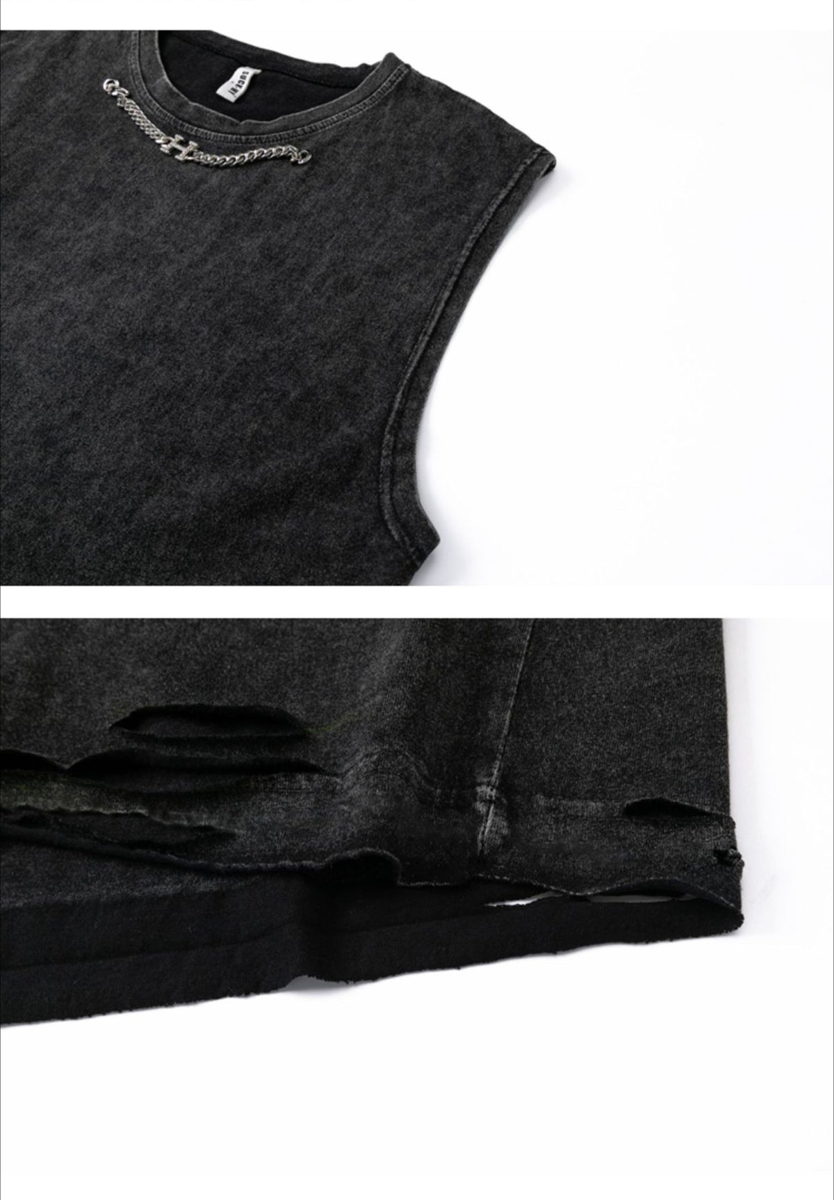 Vintage Washed Ripped Cotton Tank Mens Loose Sleeveless Tee