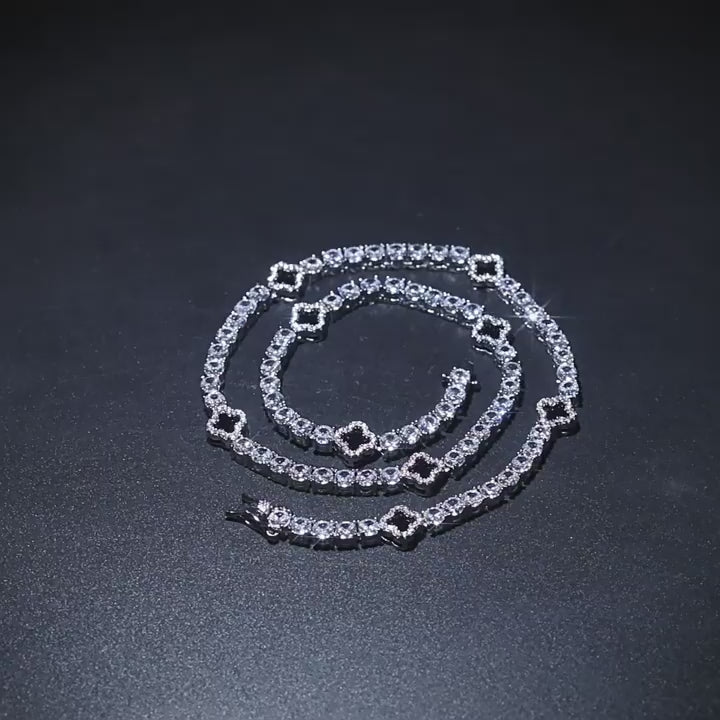 Iced Four Leaf Clover Tennis Chain Necklace