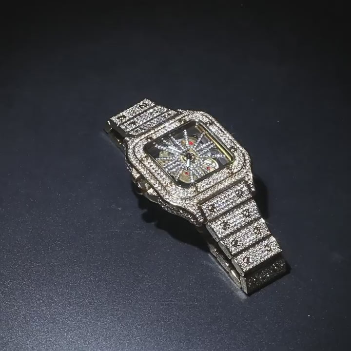 Iced Out Square Skeleton Hip Hop Quartz Watch