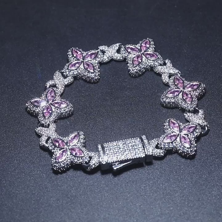 Iced Out Four Leaf Clover 5A Color Zircon Hip Hop Bracelet For